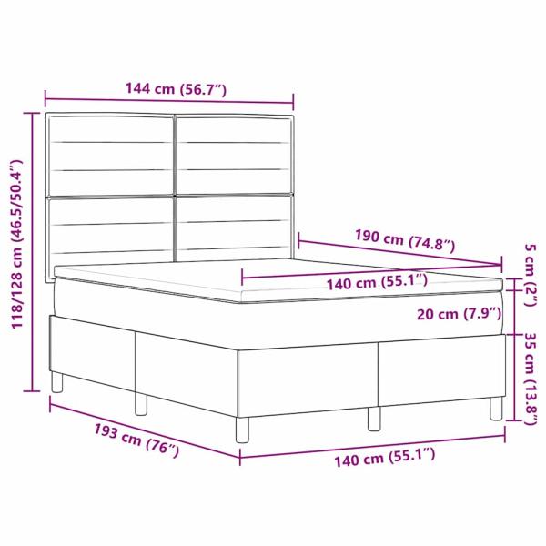 LED Boxspringbett mit Matratze Dunkelgrau 140 x 190 cm Stoff