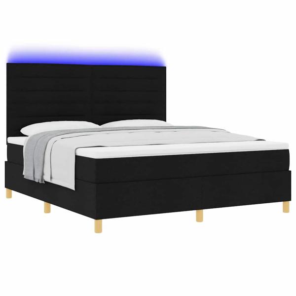 LED Boxspringbett mit Kopfteil Schwarz 180 x 200 cm Stoff