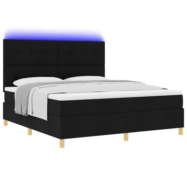 LED Boxspringbett mit Matratze Schwarz 180 x 200 cm Stoff