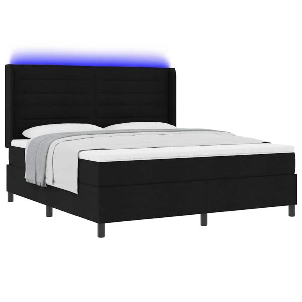 LED Boxspringbett mit Matratze Schwarz 180 x 200 cm Stoff