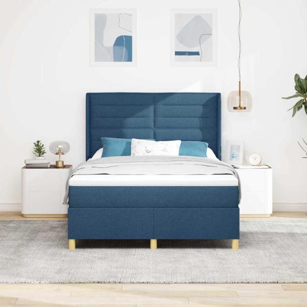 Boxspringbett mit LED-Lichtleisten Blau 140 x 190 cm Stoff