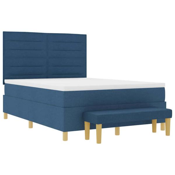 Boxspringbett mit Kopfteil Blau 190 x 140 cm Stoff