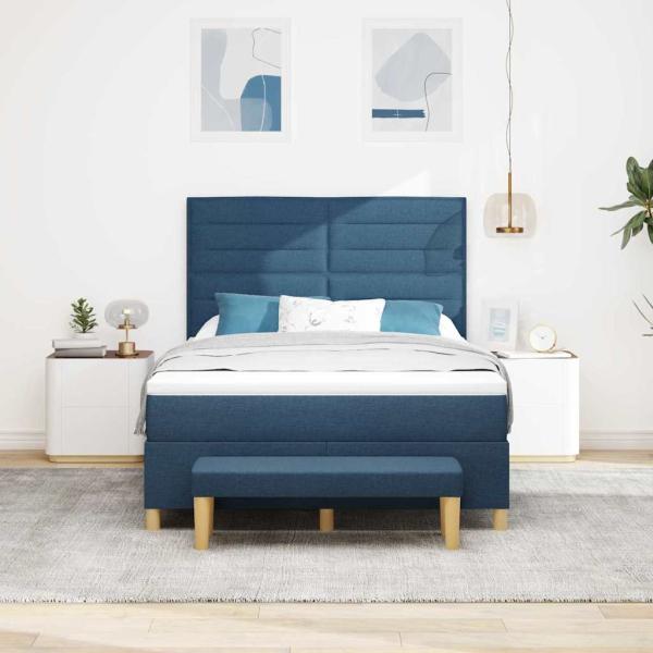 Boxspringbett mit Kopfteil Blau 190 x 140 cm Stoff