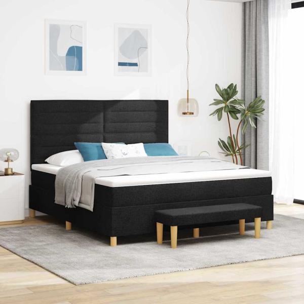 ARDEBO.de - Boxspringbett mit Kopfteil Schwarz 200 x 180 cm Stoff