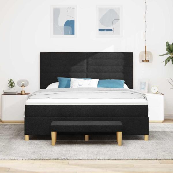 Boxspringbett mit Kopfteil Schwarz 200 x 180 cm Stoff