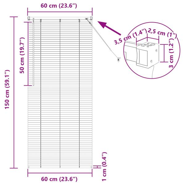 ARDEBO.de - Venetianer Jalousie Verstellbar Silber Grau 150 x 60 cm PVC