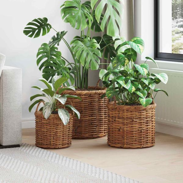 ARDEBO.de - Blumentopfkorb mit Speicher 3 pcs Braun Kubu Rattan
