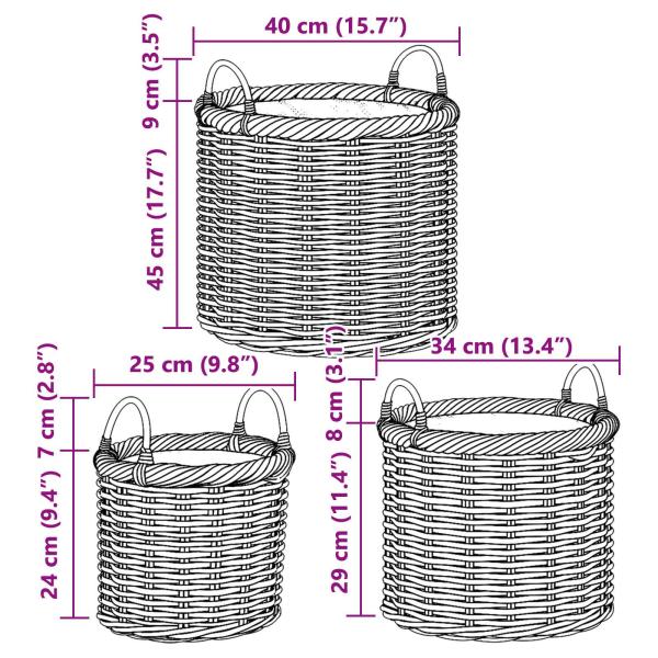 Blumentopfkorb mit Speicher 3 pcs Braun Kubu Rattan