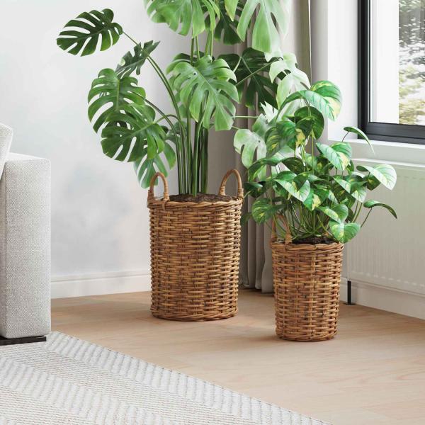 ARDEBO.de - Blumentopfkorb mit Speicher 2 pcs Braun Kubu Rattan