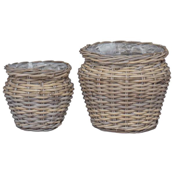 Blumentopfkorb mit Speicher 2 pcs Grau Lacak Rattan