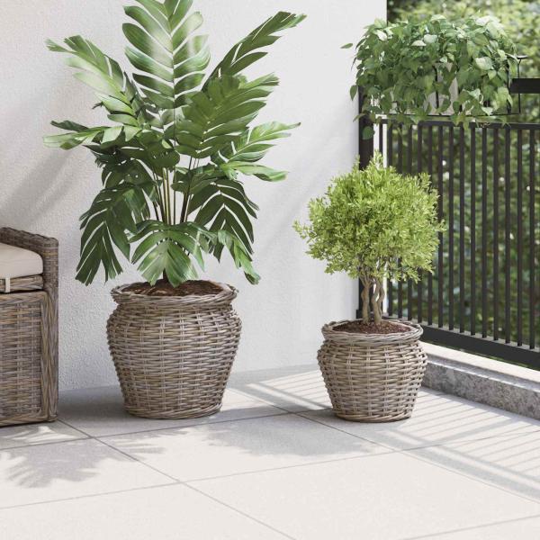 Blumentopfkorb mit Speicher 2 pcs Grau Lacak Rattan