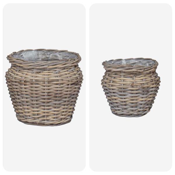 Blumentopfkorb mit Speicher 2 pcs Grau Lacak Rattan