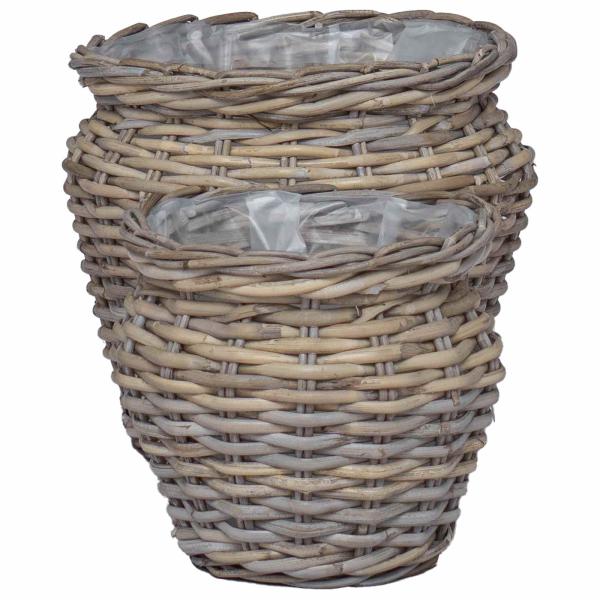 Blumentopfkorb mit Speicher 2 pcs Grau Lacak Rattan