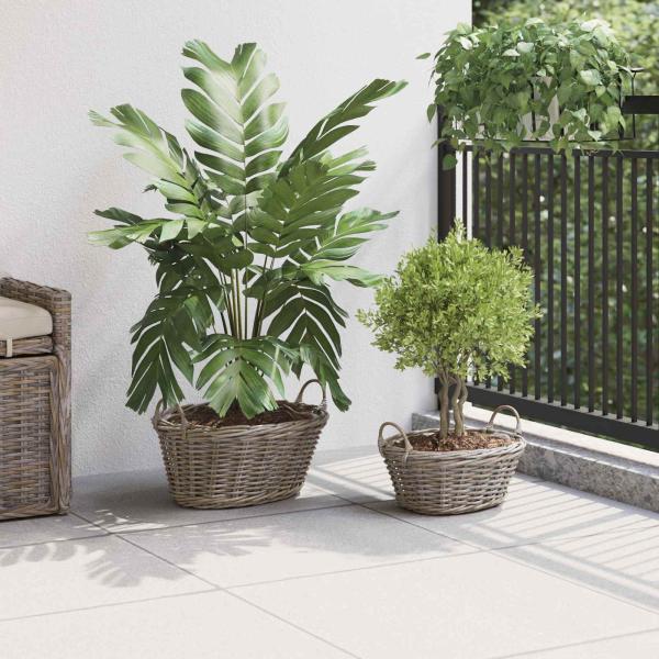 ARDEBO.de - Blumentopfkorb mit Speicher 2 pcs Grau Lacak Rattan