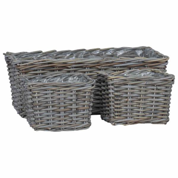 Blumentopfkorb mit Speicher 3 pcs Grau Kubu Rattan