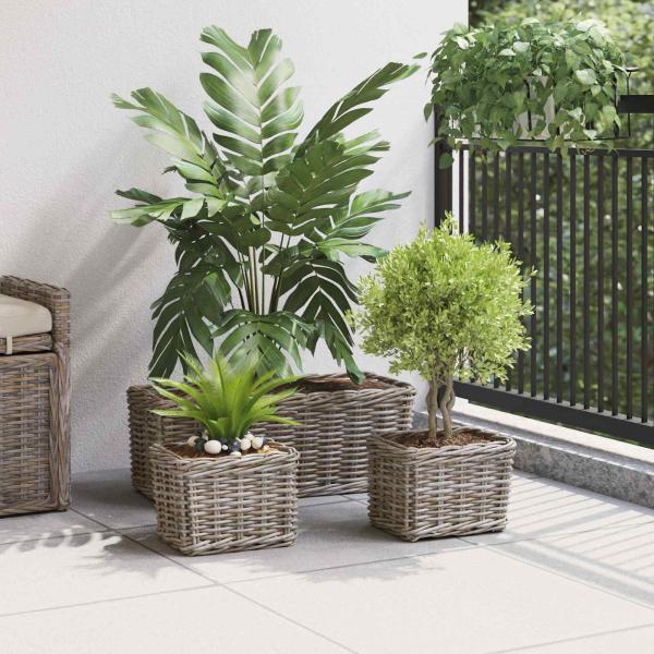 Blumentopfkorb mit Speicher 3 pcs Grau Kubu Rattan