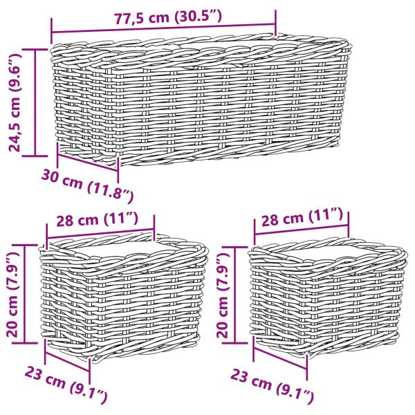 Blumentopfkorb mit Speicher 3 pcs Grau Kubu Rattan