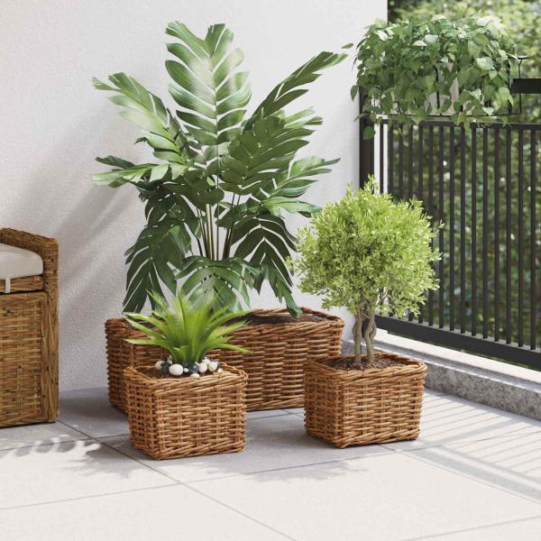 Blumentopfkorb mit Speicher 3 pcs Braun Kubu Rattan