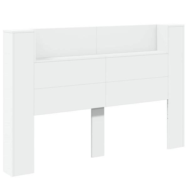 ARDEBO.de - Kopfteil-Schrank mit LED mit Regal Weiß 160 x 16,5 x 103,5 cm