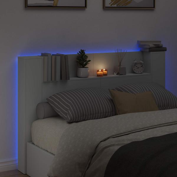 Kopfteil-Schrank mit LED Weiß Holzwerkstoff