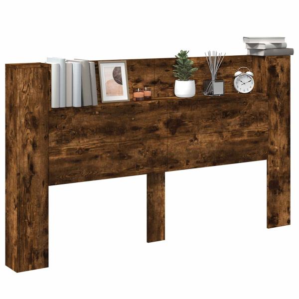 ARDEBO.de - Kopfteil-Schrank mit LED Geräucherte Eiche Holzwerkstoff