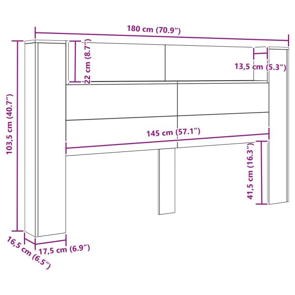 Kopfteil-Schrank mit LED Altholz 180 x 16,5 x 103,5 cm