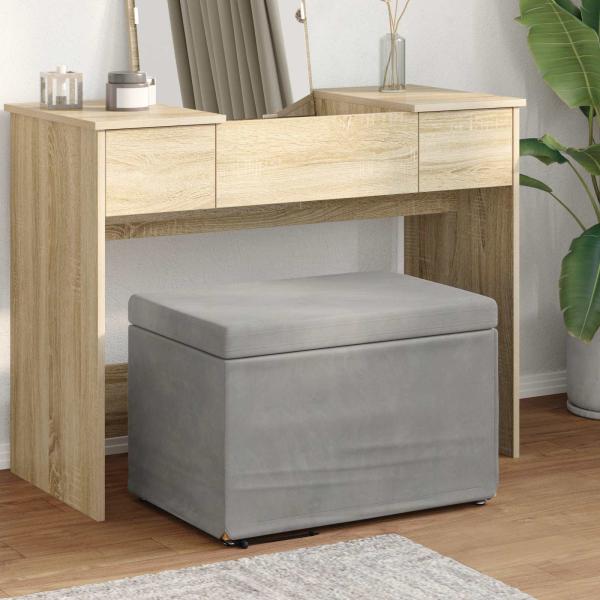 ARDEBO.de - Hocker Hellgrau 61 x 41 x 40 cm Samt und Engineering Holz