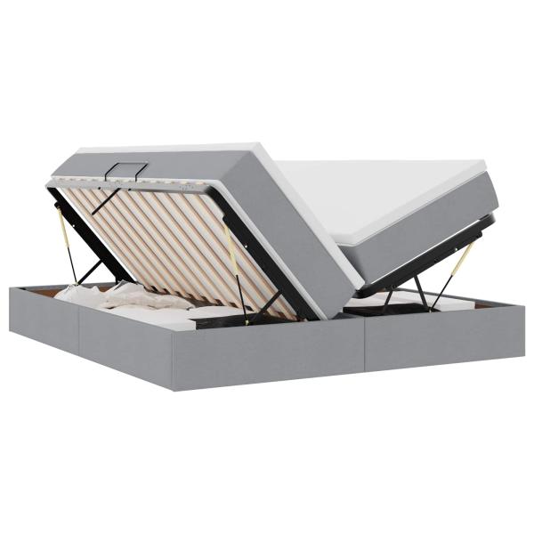 Aufbewahrungsbett mit Matratze Hellgrau 200 x 200 cm Polyester