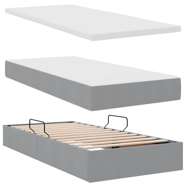ARDEBO.de - Aufbewahrungsbett mit Matratze Hellgrau 100 x 200 cm