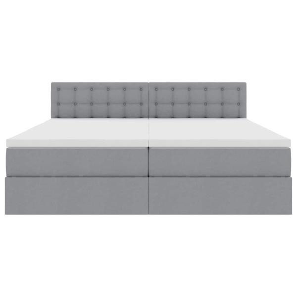 Bett mit LED-Lichtleisten Hellgrau 200 x 200 cm Stoff