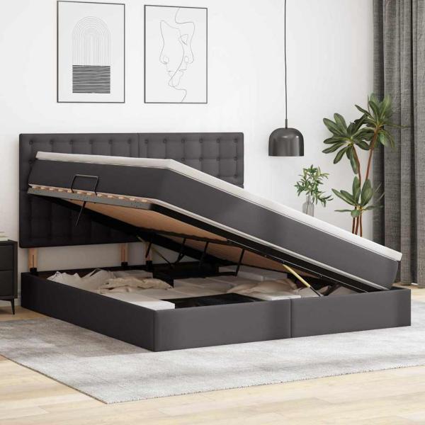 Aufbewahrungsbett mit Matratze Grau 160 x 200 cm Kunstleder