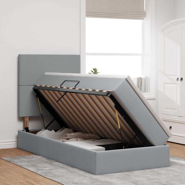 Aufbewahrungsbett mit Matratze Hellgrau 100 x 200 cm Polyester