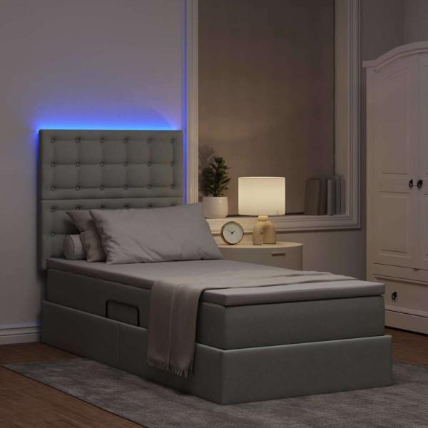 Bett mit Stauraum und LED Hellgrau 100 x 200 cm Polyester