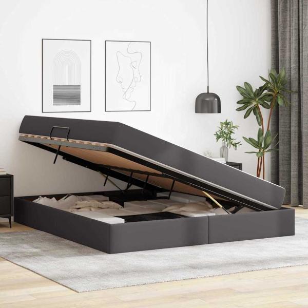 Aufbewahrungsbett mit Matratze mit Speicher 2 stk. Grau Leder