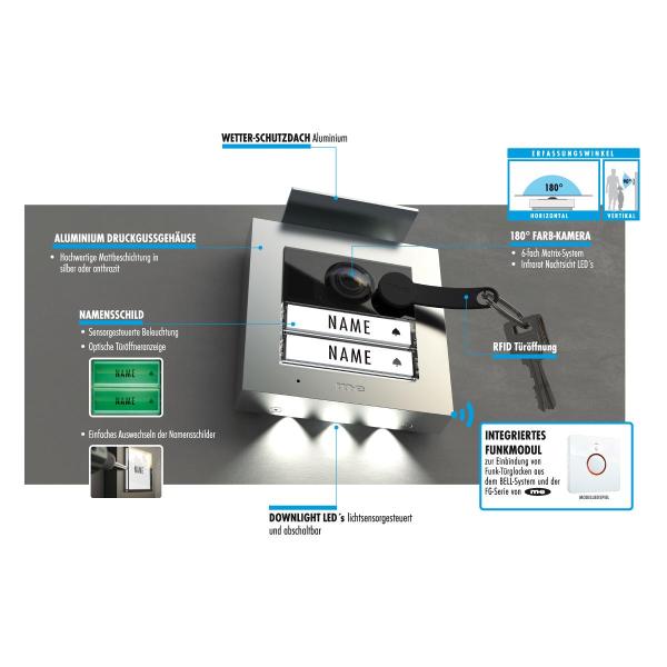 M-E VDV-2020-S Video Außenstation RFID ALU 2-Familienhaus (AP), silber (41266)
