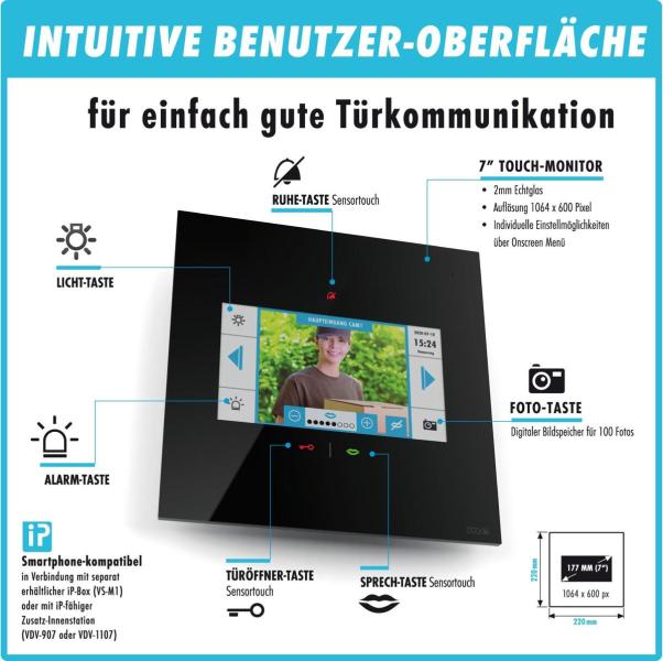 M-E VDV-1007-S 7 Zoll Monitor, Bildspeicher, Freisprechen, Sensortouch & mp3, schwarz (41279)