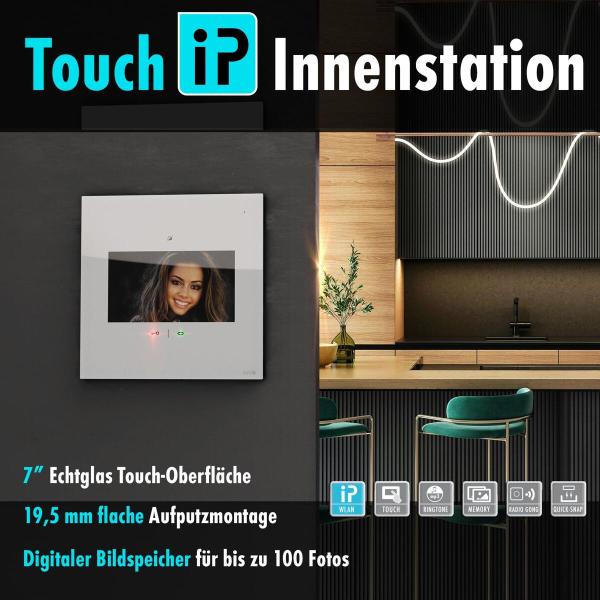 M-E Vistadoor VDV-1107-W mit 7 Zoll Monitor iP (App), Bildspeicher, Freisprechen, Sensortouch & mp3, weiß (41280)