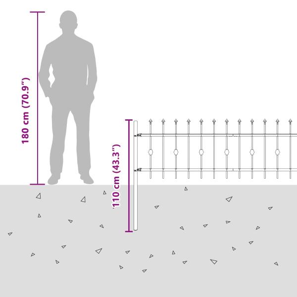 Spießzaun Schwarz 200 x 130 cm Pulverbeschichteter Stahl