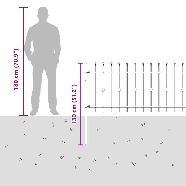 Spießzaun Schwarz 200 x 130 cm Pulverbeschichteter Stahl