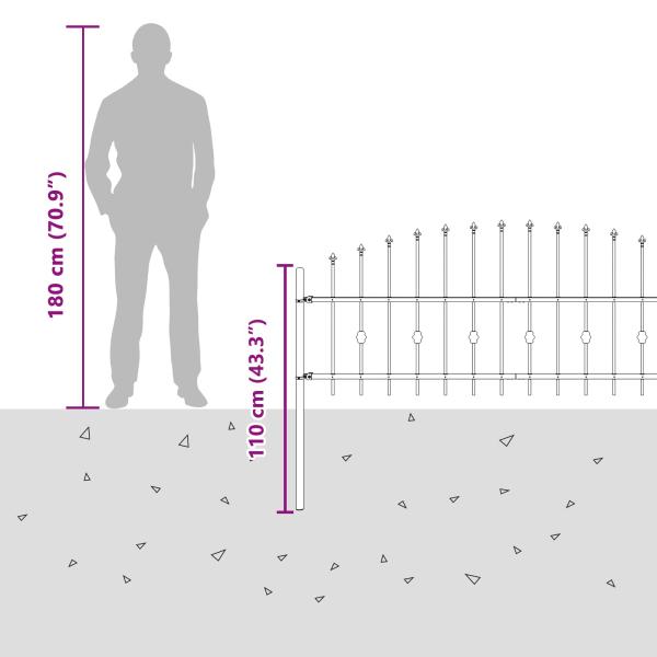 Spießzaun Schwarz 200 x 130 cm Pulverbeschichteter Stahl