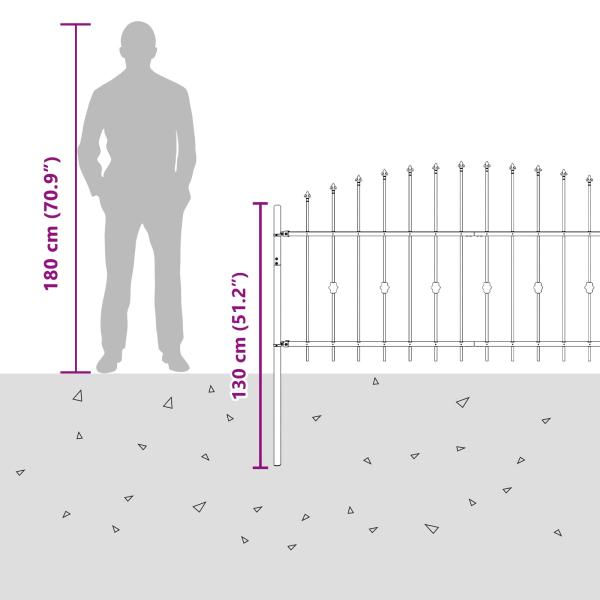 Spießzaun Schwarz 200 x 130 cm Pulverbeschichteter Stahl