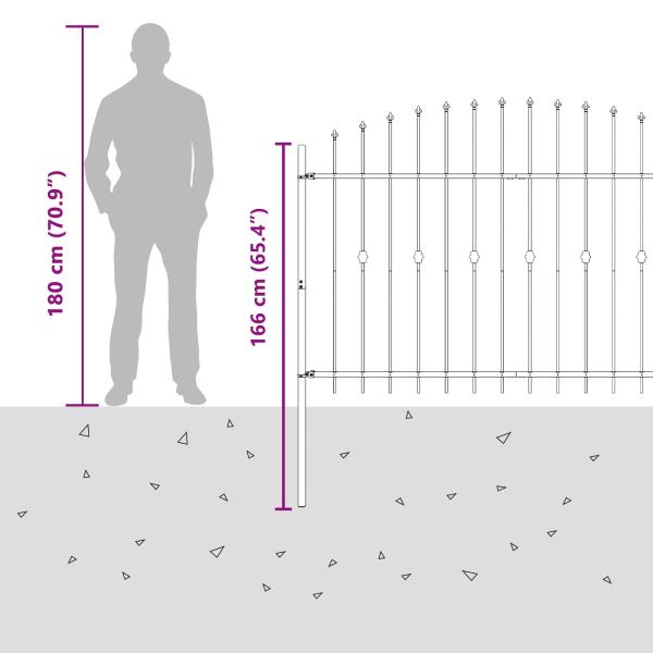 Spießzaun Schwarz 200 x 130 cm Pulverbeschichteter Stahl