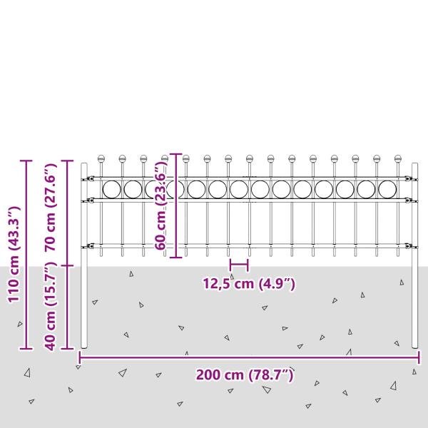 Ringzaun Schwarz 200 x 130 cm Pulverbeschichteter Stahl
