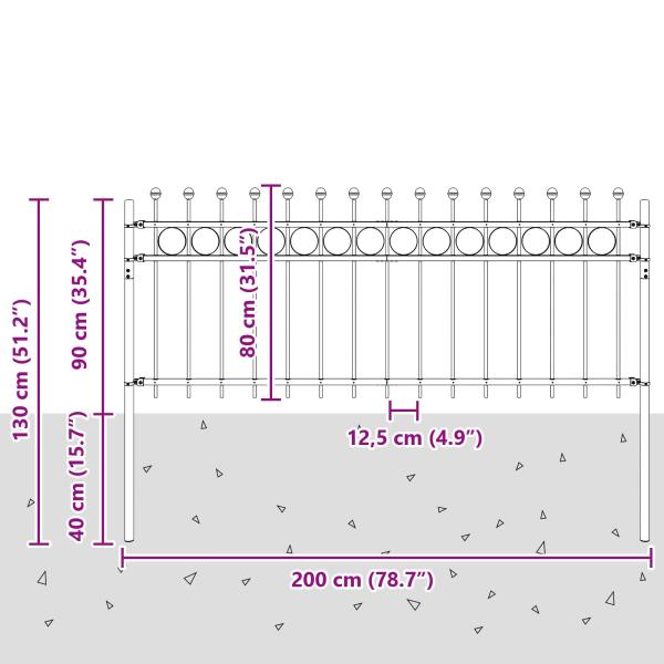 Ringzaun Schwarz 200 x 130 cm Pulverbeschichteter Stahl