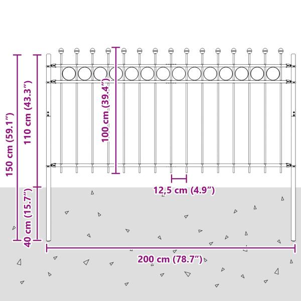 Ringzaun Schwarz 200 x 150 cm Pulverbeschichteter Stahl