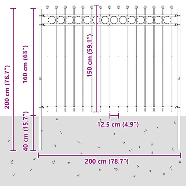 Ringzaun Schwarz 200 x 200 cm Pulverbeschichteter Stahl