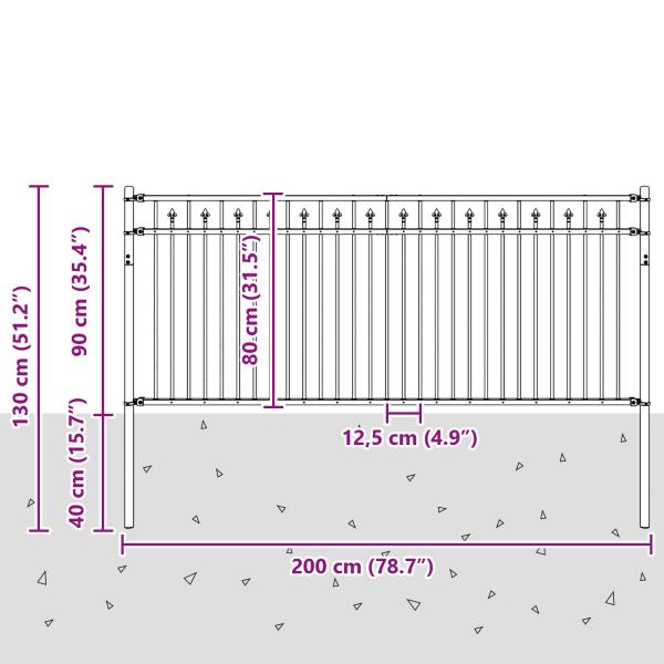 Spitzenzaun Schwarz 200 x 130 cm Pulverbeschichteter Stahl
