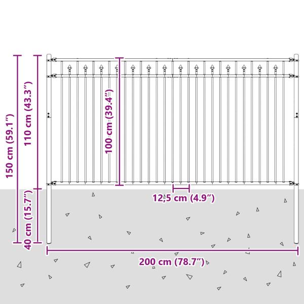 Spitzenzaun Schwarz 200 x 150 cm Pulverbeschichteter Stahl