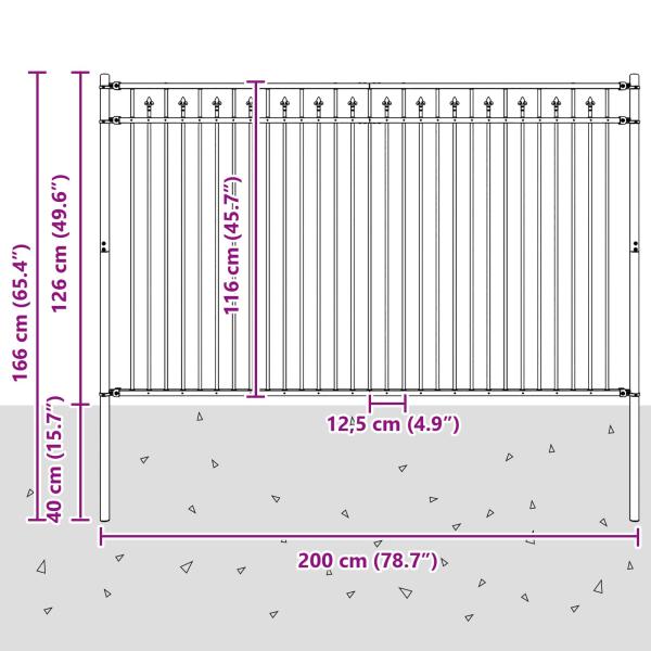 Spitzenzaun Schwarz 200 x 166 cm Pulverbeschichteter Stahl