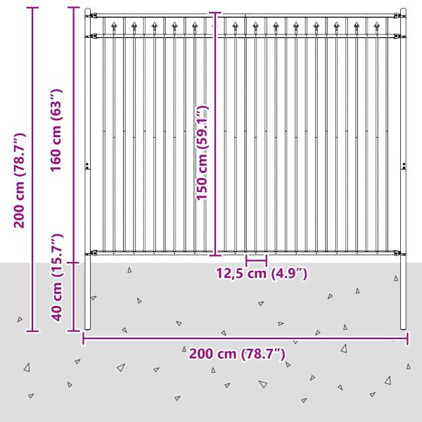 Spitzenzaun Schwarz 200 x 200 cm Pulverbeschichteter Stahl